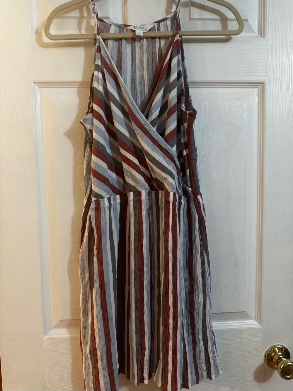 Market & Spruce Striped Sleeveless Dress in Rust, Blue, Gray, and White